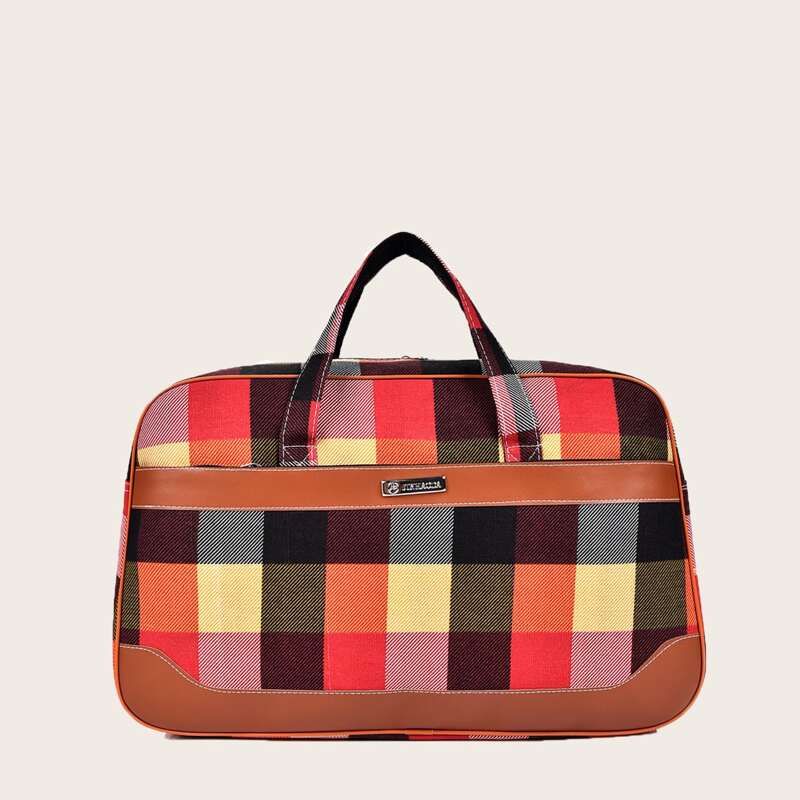 

Plaid Pattern Satchel Bag, Multicolor
