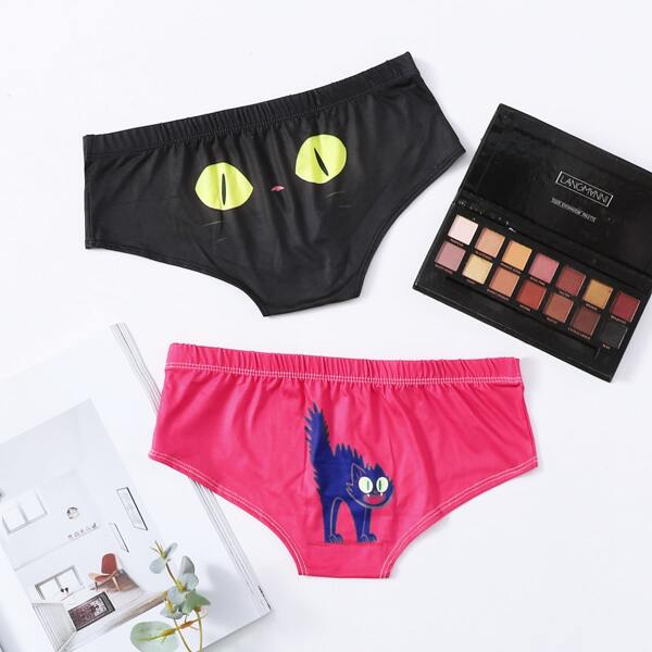 

2pack Cat Print Panty Set, Multicolor