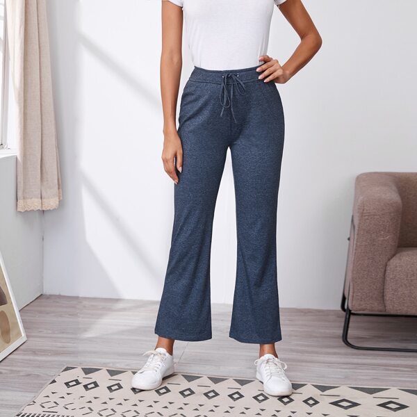

Solid Drawstring Flare Pants, Navy blue