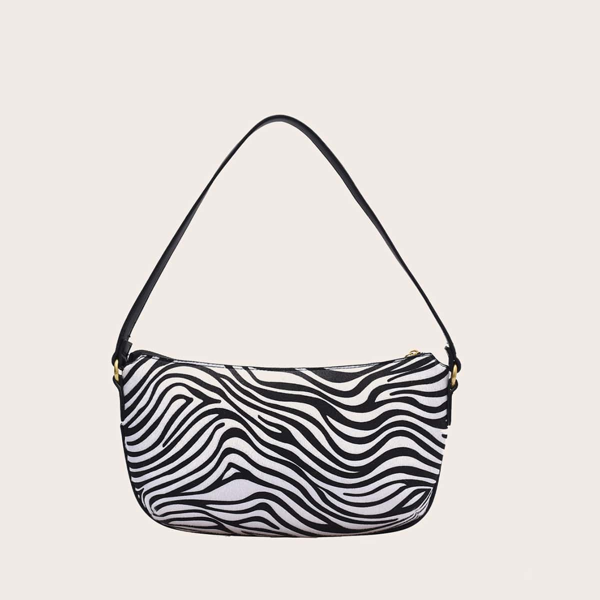 

Zebra Pattern Baguette Bag, Black