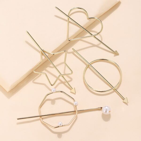 

4pcs Faux Pearl Decor Hair Pin, Gold