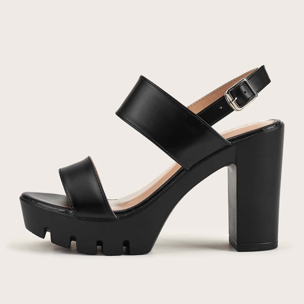 

Two Part Slingback Platform Chunky Heeled Sandals, Black