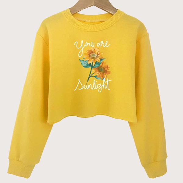 

Girls Sunflower & Slogan Graphic Sweatshirt, Yellow