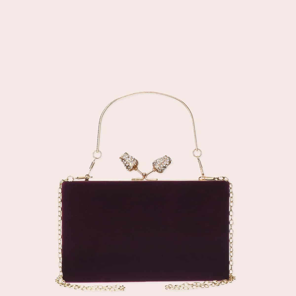 

Rhinestone Decor Velvet Chain Clutch Bag, Purple