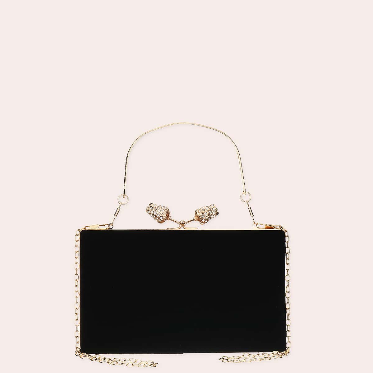 

Rhinestone Decor Velvet Chain Clutch Bag, Black