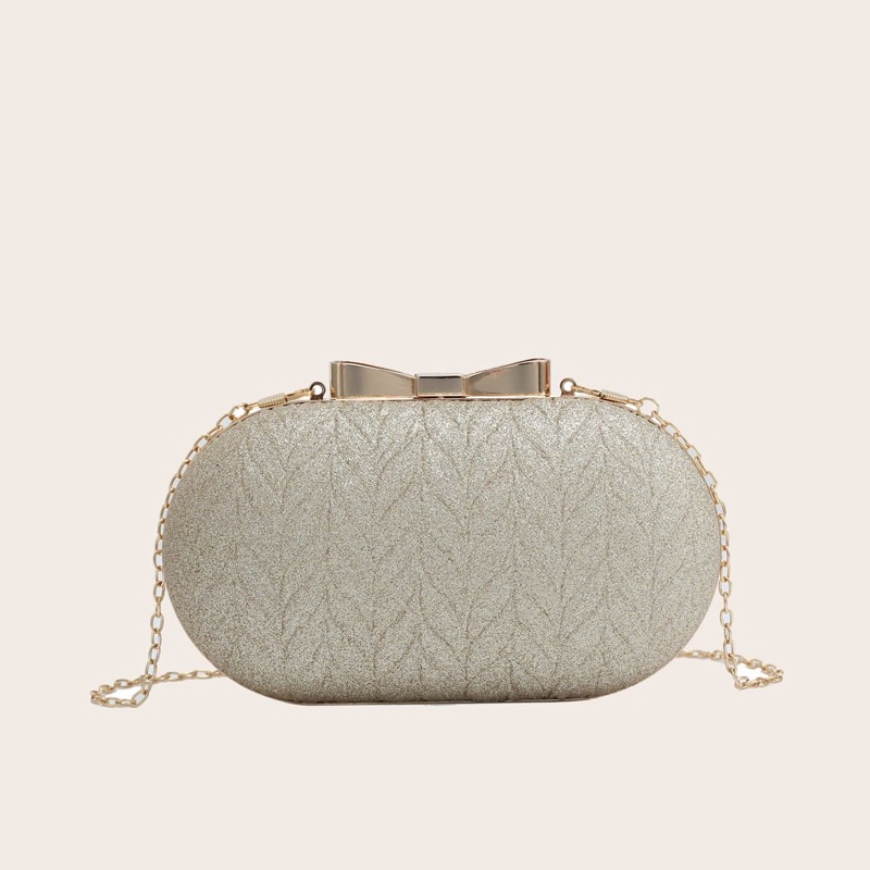 

Metal Bow Decor Glitter Clutch Bag, Gold