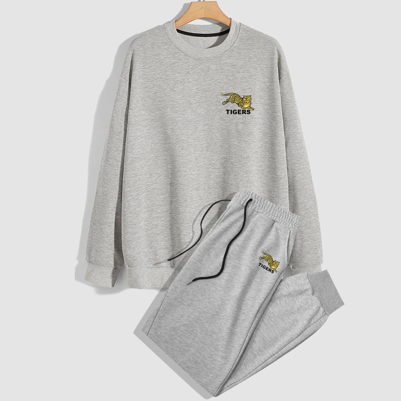 

Guys Letter Tiger Graphic Sweatshirt & Sweatpants, Light grey
