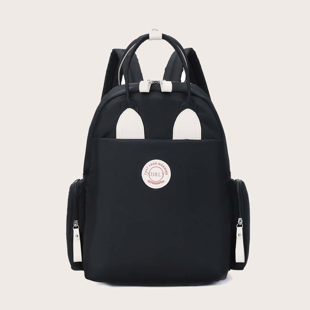 

Ear Decor Side Pocket Backpack, Black
