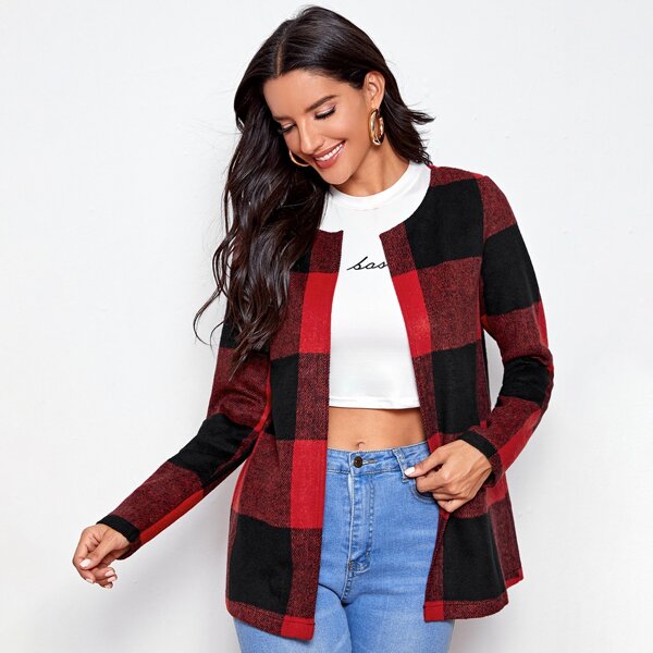 

Buffalo Plaid Open Front Coat, Multicolor