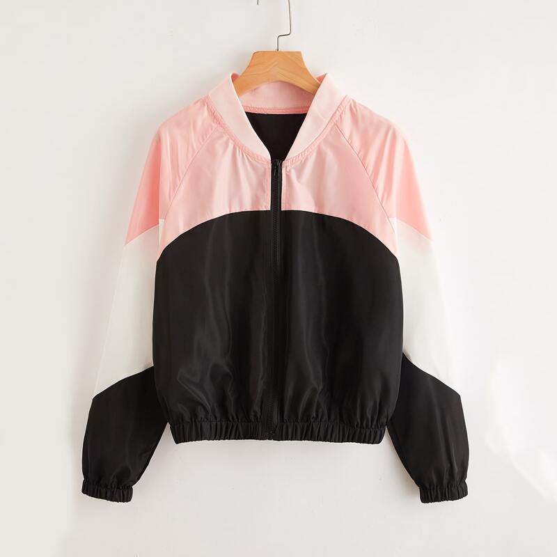 

Cut And Sew Baseball Collar Windbreaker Jacket, Multicolor