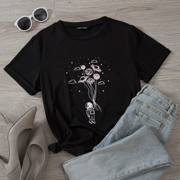 

Plus Cartoon Graphic Short Sleeve Tee, Black
