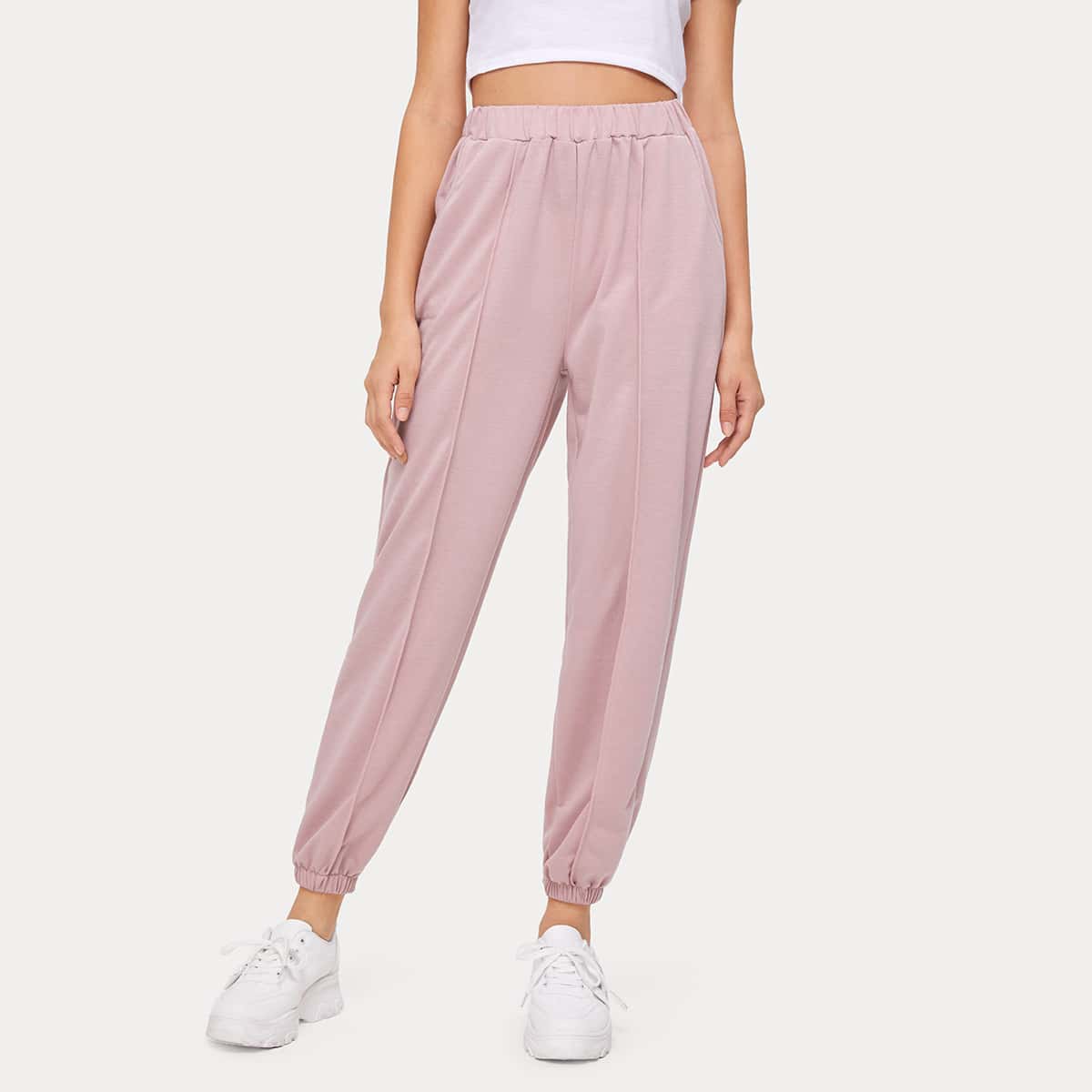 

Solid Elastic Waist Pants, Dusty pink
