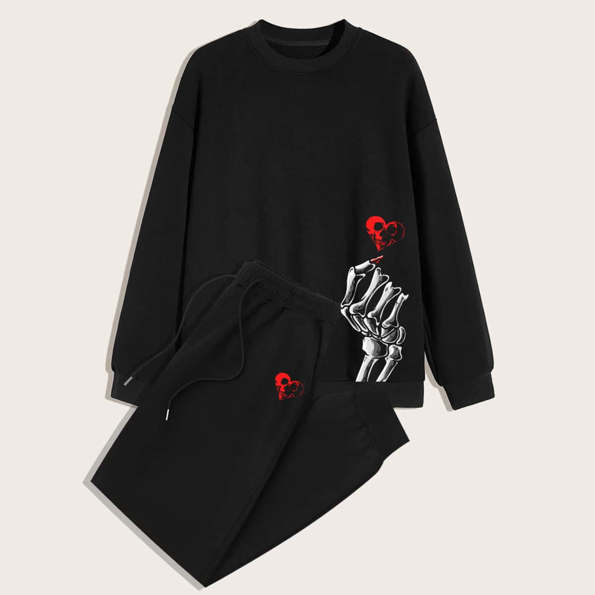 

Guys Skull Graphic Sweatshirt & Sweatpants, Black