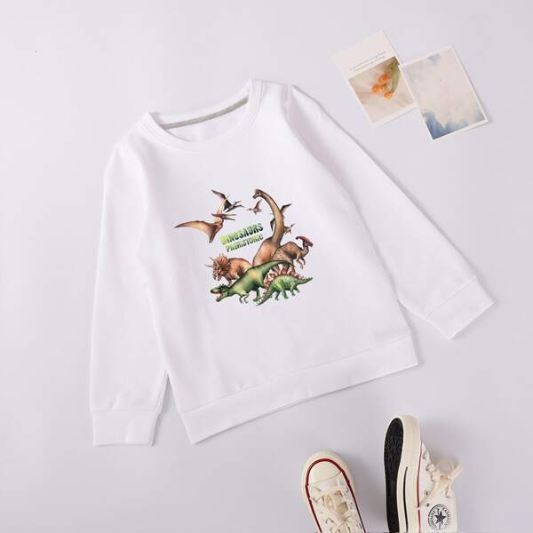 

Boys Dinosaur And Letter Print Sweatshirt, White