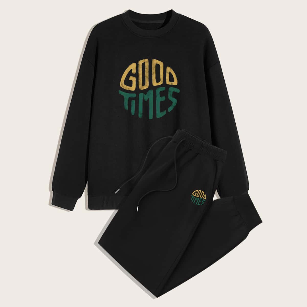 

Guys Letter Sweatshirt & Sweatpants, Black