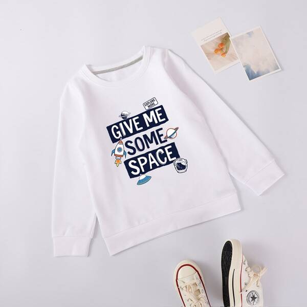

Boys Cartoon And Slogan Print Sweatshirt, White