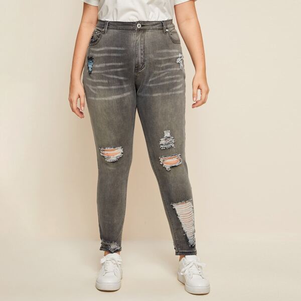 

Plus Ripped Washed Skinny Jeans, Grey