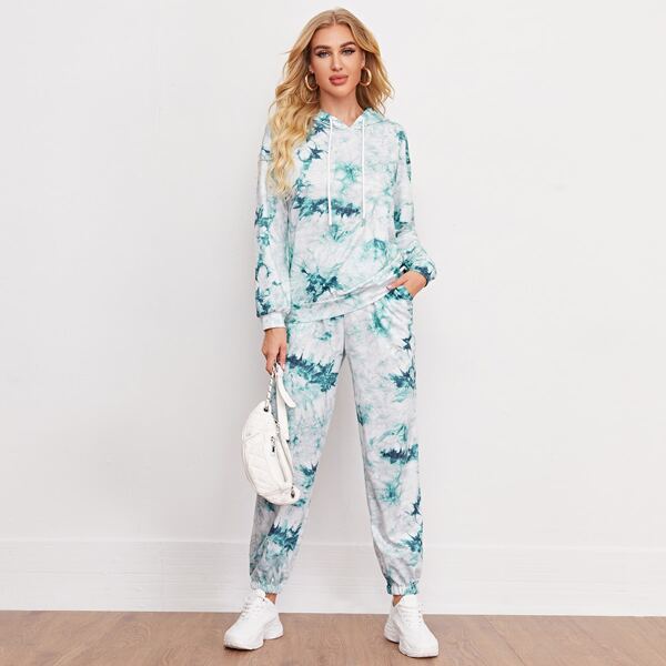 

Tie Dye Drawstring Hoodie & Sweatpants, Multicolor