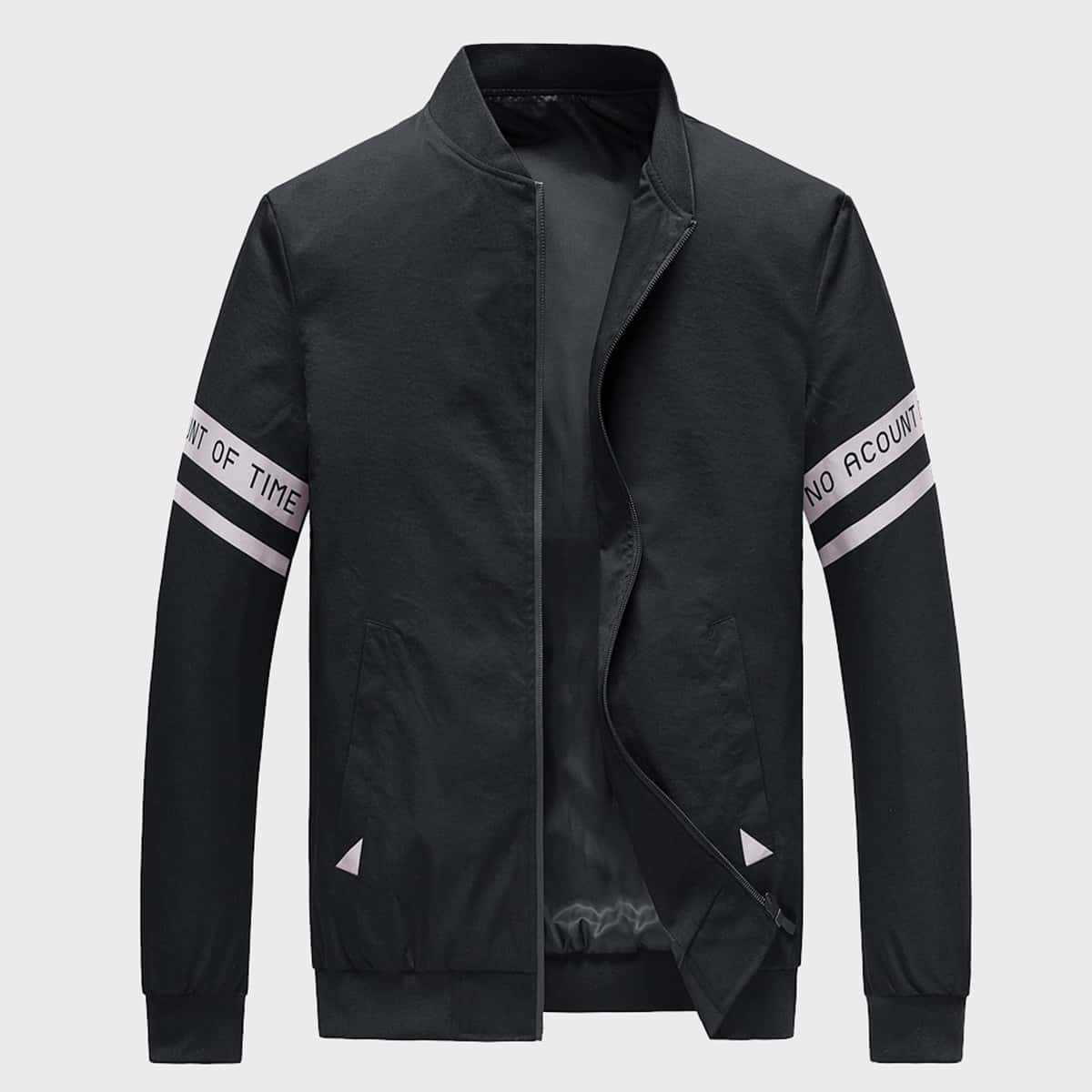 

Guys Letter Graphic Zip Up Bomber Jacket, Black
