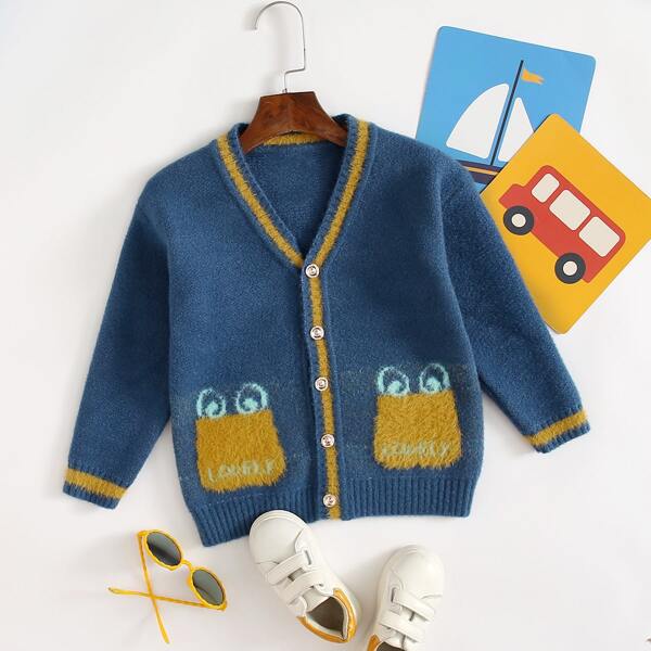 

Toddler Boys Fluffy Knit Button Up Cardigan, Navy blue