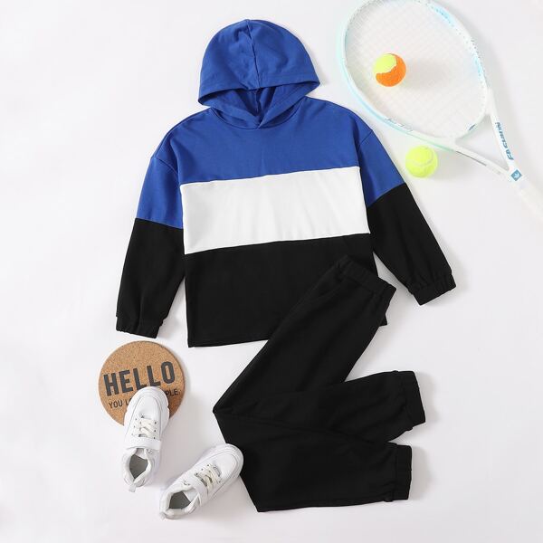 

Boys Colorblock Hoodie & Slant Pocket Sweatpants Set, Multicolor