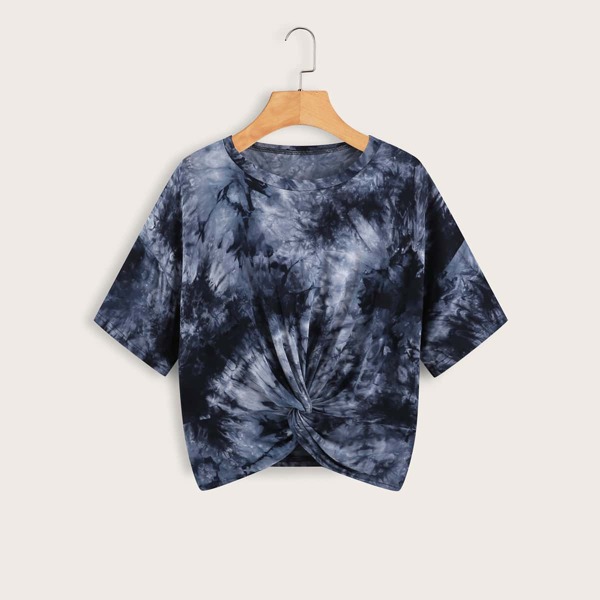 

Plus Tie Dye Twist Front Tee, Navy blue