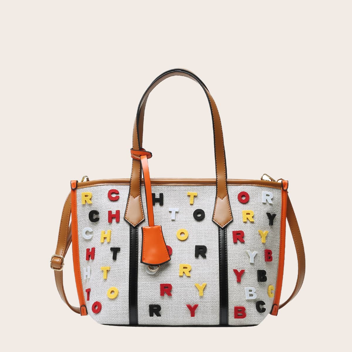 

Letter Decor Large Capacity Tote Bag, Beige