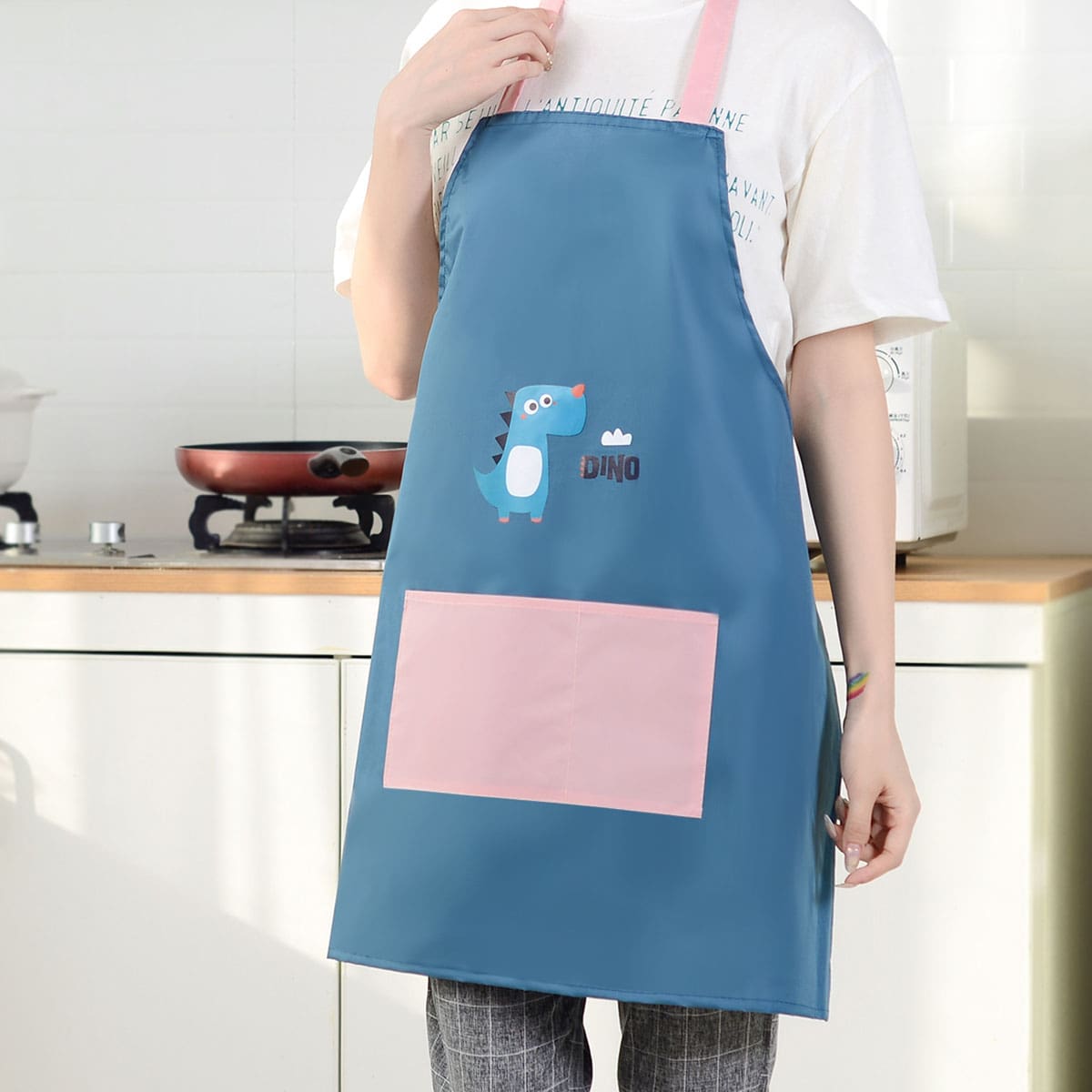 

Cartoon Dinosaur Print Apron, Blue