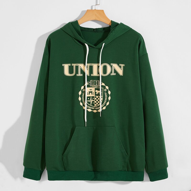 

Guys Kangaroo Pocket Letter Graphic Hoodie, Green