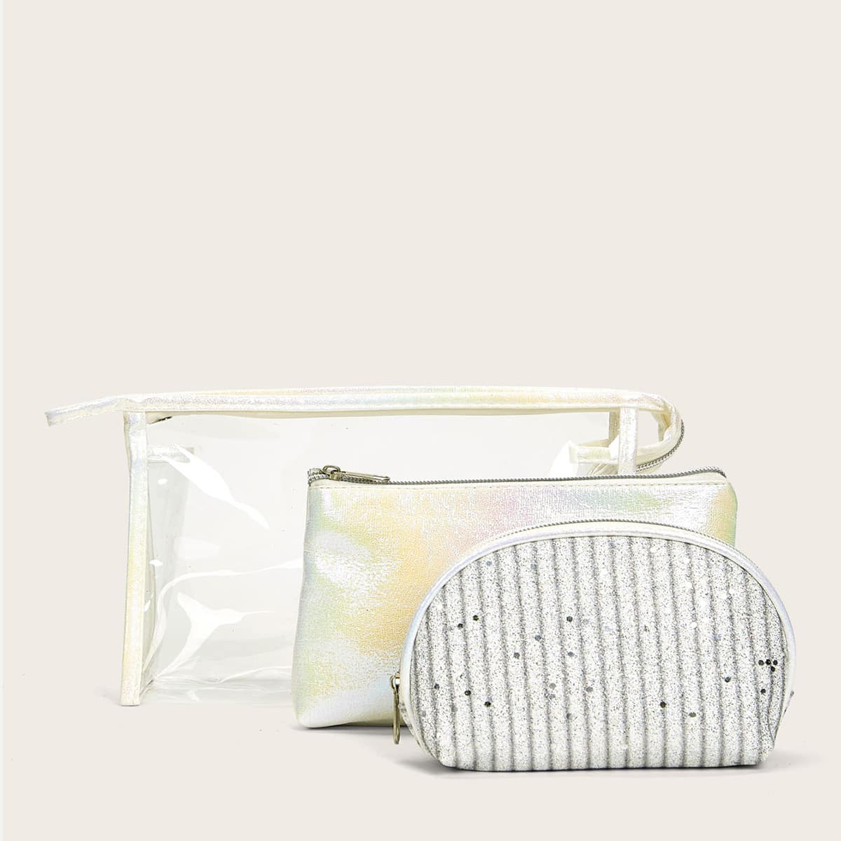 

3pcs Glitter Makeup Bag, Multicolor