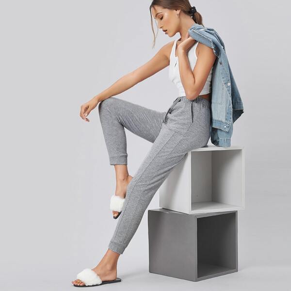 

Pocketed Drawstring Waist Sweatpants, Grey
