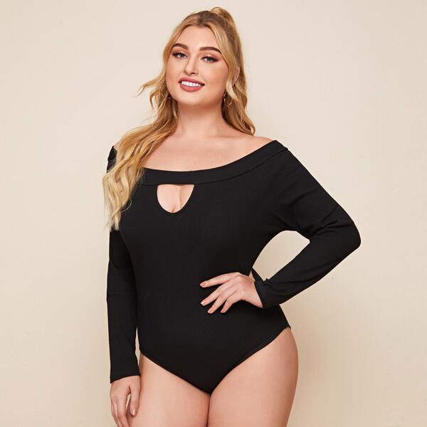

Plus Keyhole Neck Rib-knit Bodysuit, Black
