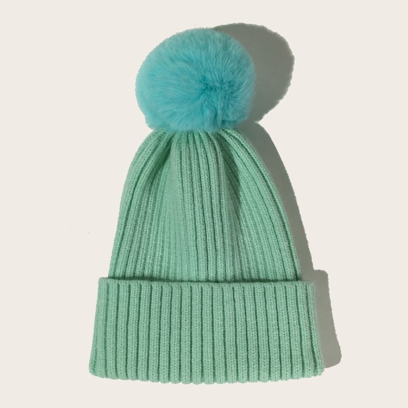 

Pom-pom Decor Solid Beanie, Green