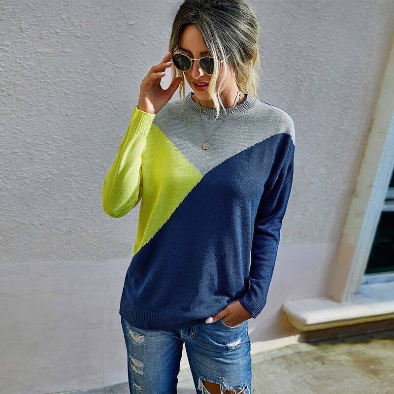 

Color Block Drop Shoulder Sweater, Multicolor