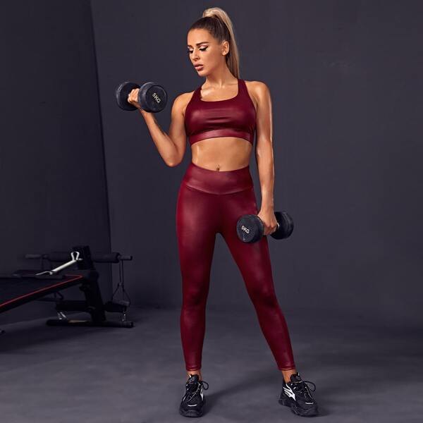 

Wide Band Waist Solid Sports Leggings, Maroon