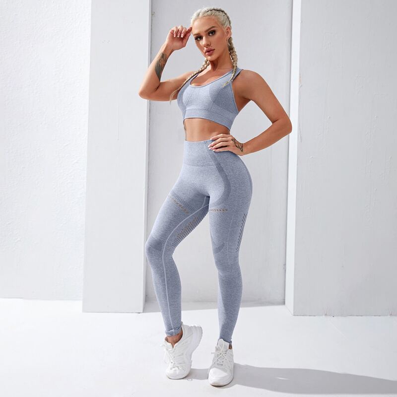

Solid Sports Bra & Wide Waistband Leggings, Dusty blue