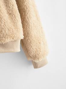 SHEIN Girls Letter Embroidery Hooded Teddy Jacket - Apricot - View 4