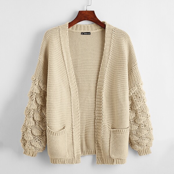 

Open Front Drop Shoulder Patch Pocket Cardigan, Khaki