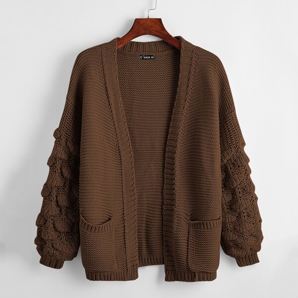 

Open Front Drop Shoulder Patch Pocket Cardigan, Chocolate brown