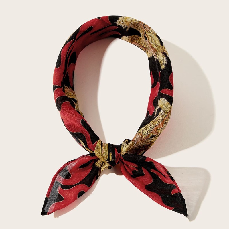 

Chinese Dragon & Flame Pattern Bandana, Multicolor