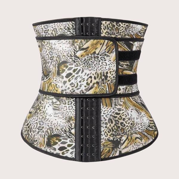 

Plus Leopard Print Zip-up Waist Trainer, Multicolor