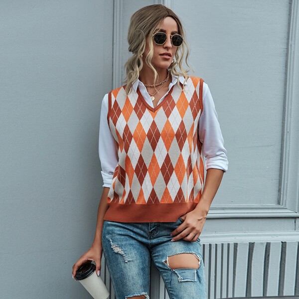 

Argyle Pattern Sweater Vest, Multicolor