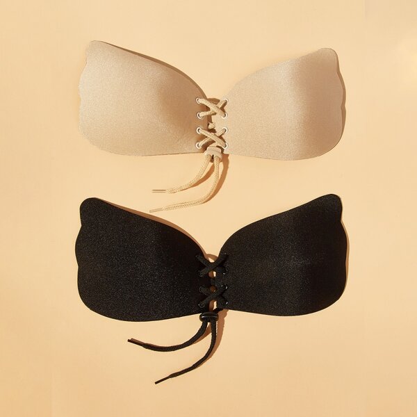

2pack Lace-up Self Adhesive Bra Set, Multicolor