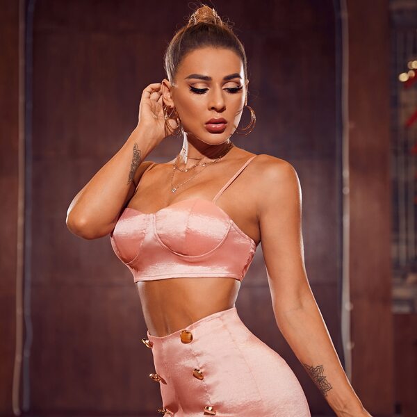 

Zipper Back Slim Cami Top, Pastel coral pink