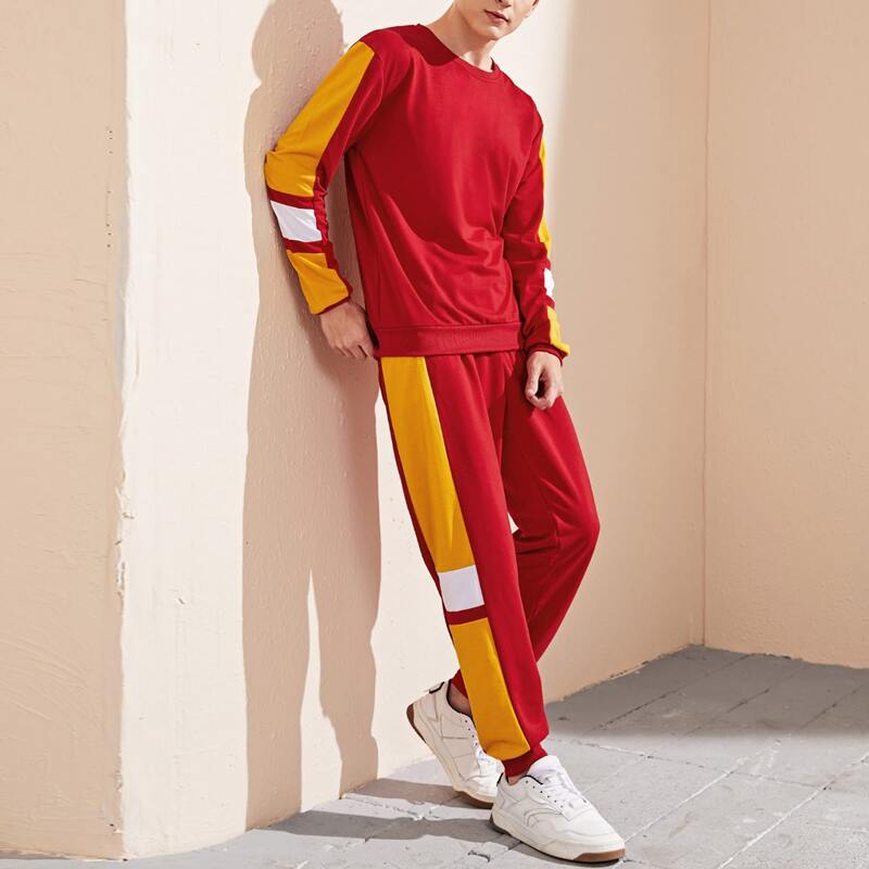 

Guys Color Block Sweatshirt With Sweatpants, Red