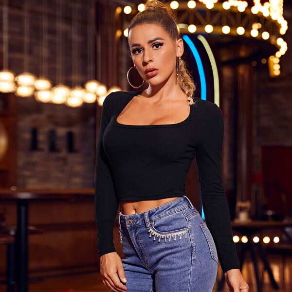 

Square Neck Slim Tee, Black