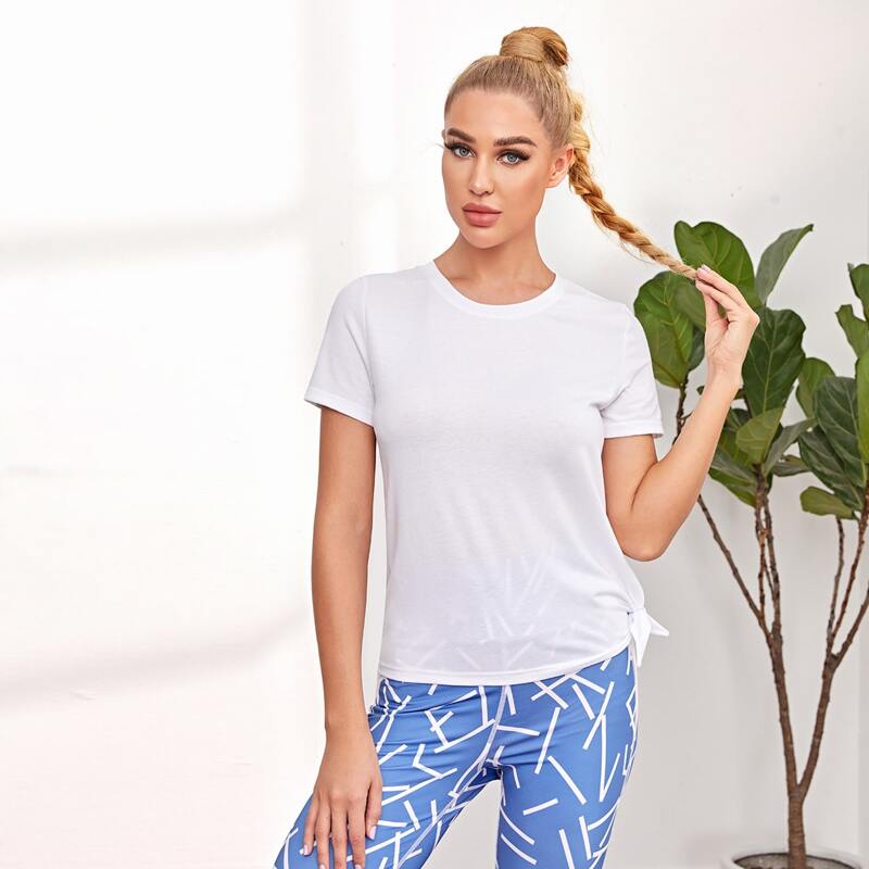 

Knot Hem Solid Sports Tee, White