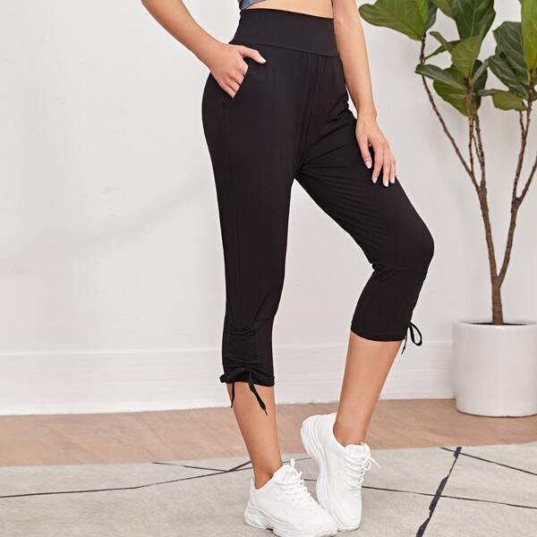 

Drawstring Hem Capris Sports Pants, Black