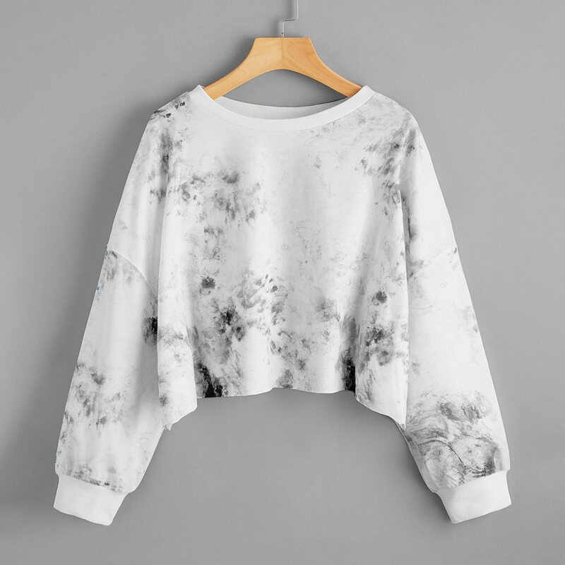 

Tie Dye Oversized Crop Sweatshirt, Black and white