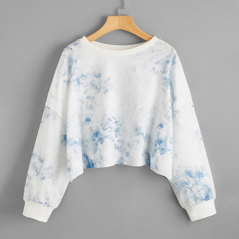 

Tie Dye Drop Shoulder Oversized Sweatshirt, Blue and white
